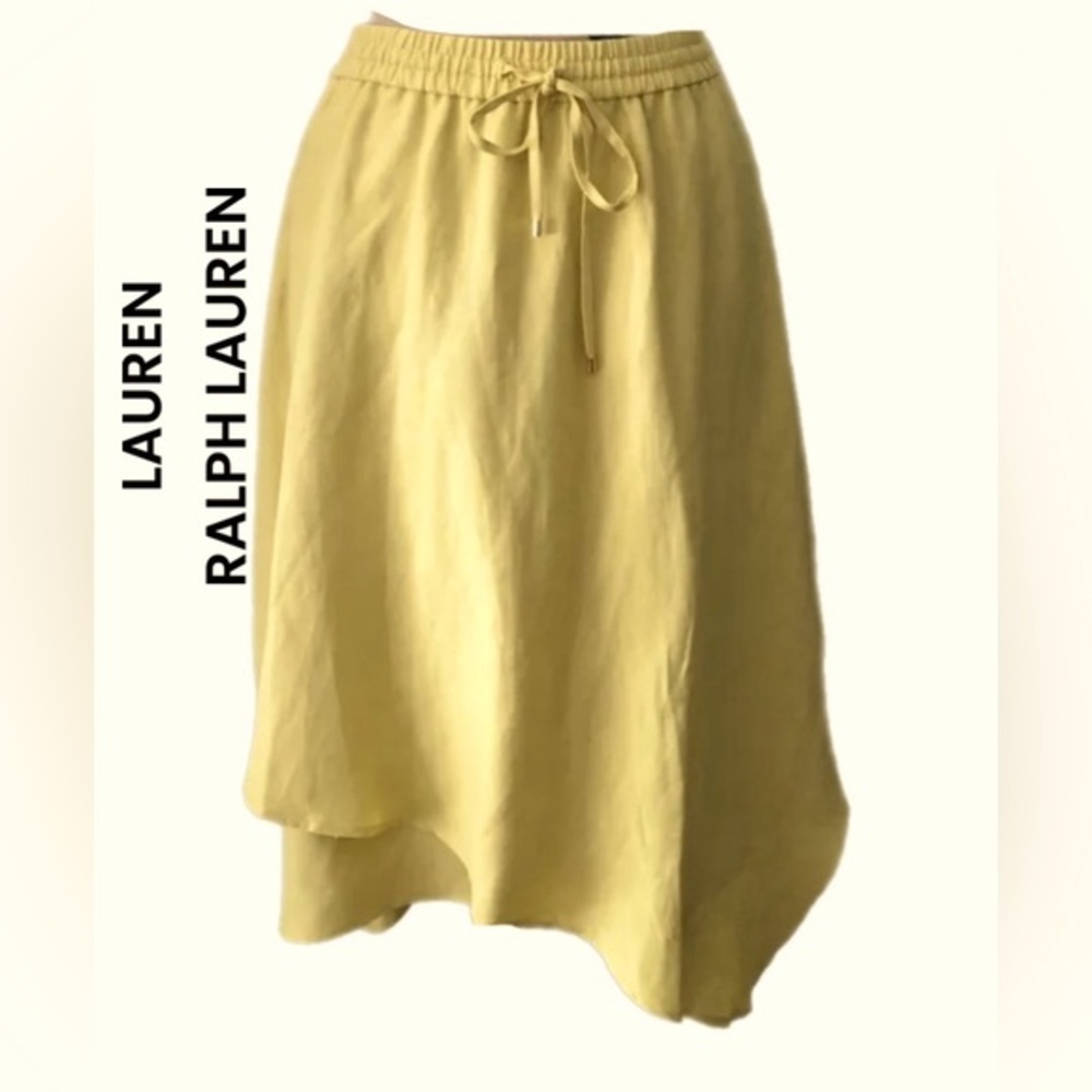 Lauren Ralph Lauren Linen blend Yellow Skirt with Asymmetrical Hem. Plus Size 2X